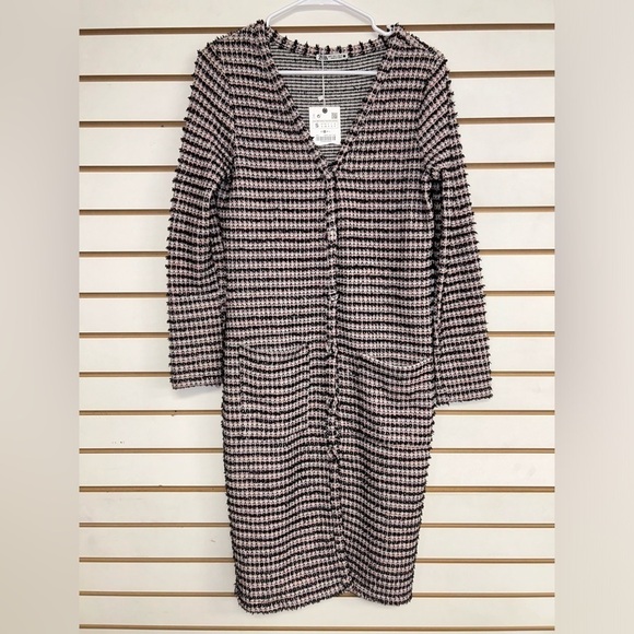 ZARA‎ TEXTURED WEAVE Long Sleeve V-Neck Button Up Dress/Cardigan NWT Size Small - Picture 1 of 6